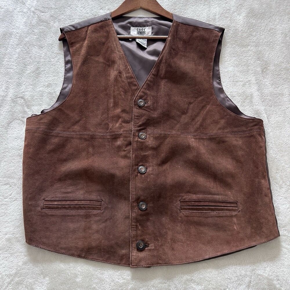 City Streets Brown Suede Leather Vest Size XL Vintage 90’s Western Cowboy